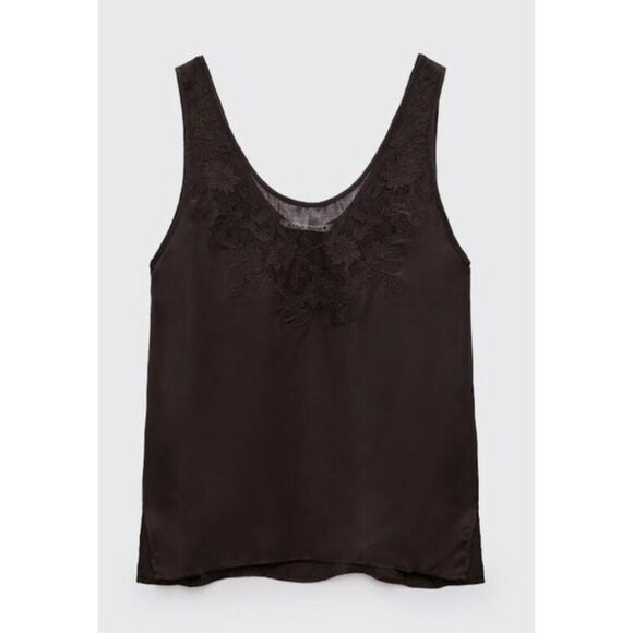 ZARA Limited Edition Chocolate Brown Embroidered Camisole Size S - Picture 1 of 12